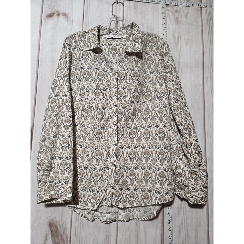 Emily Daniels Women's L Button Up Long Sleeve Paisley Rayon Adjustable Sleeve